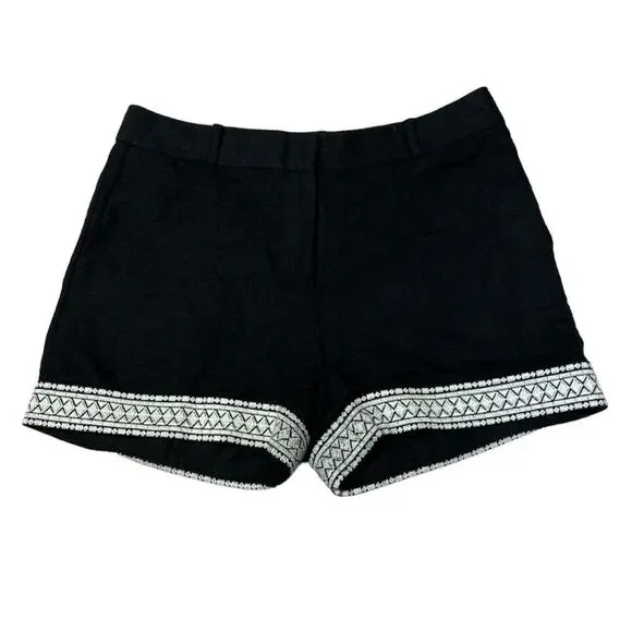 Kate Spade NY Black Linen White Geometric Embroidered Lining Shorts sz US 2 NEW - Picture 5 of 11